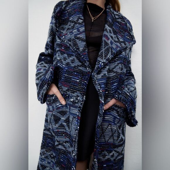 ZARA FLUID JACQUARD COAT LIMITED EDITION - Picture 6 of 12